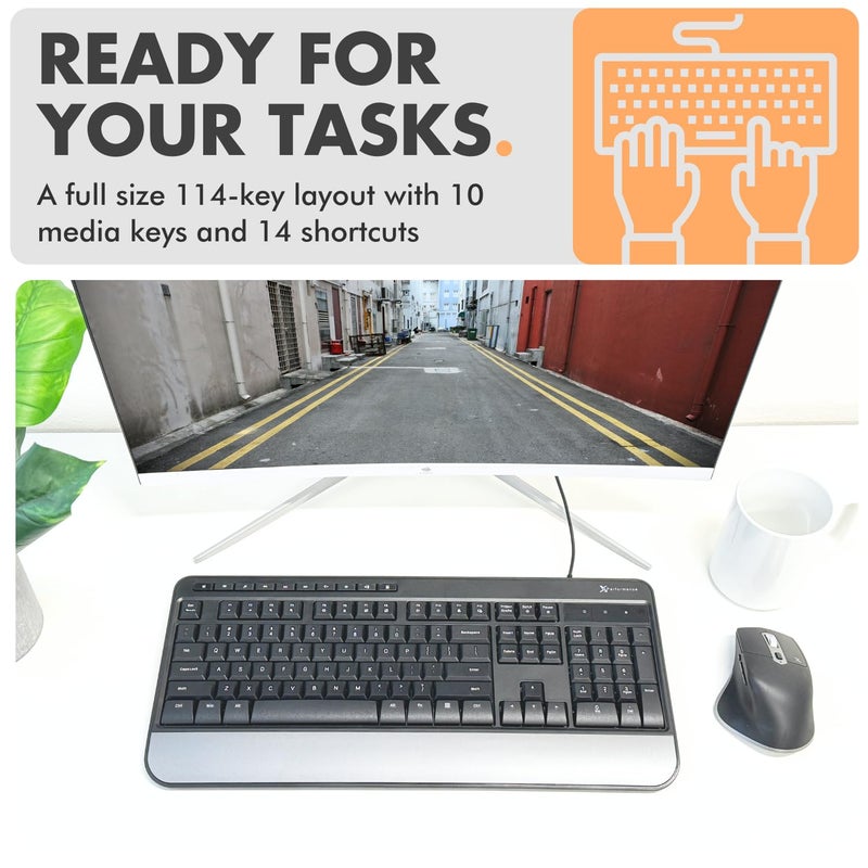 X9 Performance X9 Wired Keyboard - Comfortable Typing - Ergonomic Full Size USB Keyboard with Wrist Rest, Number Pad, Multimedia and 114 Keys - External Computer Keyboard for Laptop, Desktop and Office PC - Image 5